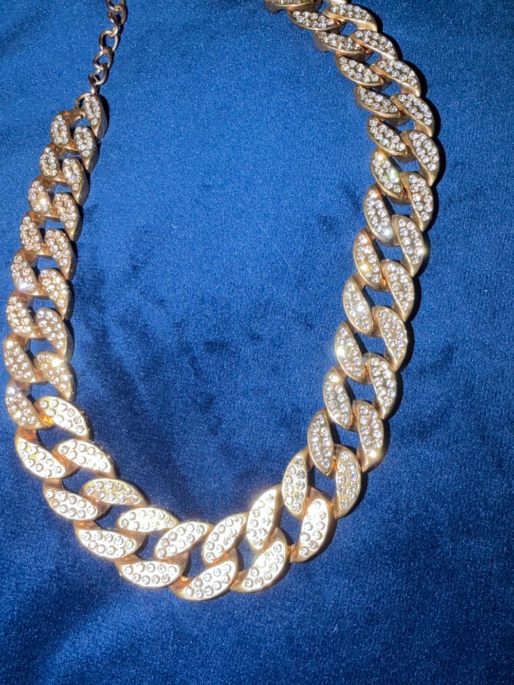 Gold Pave Cuban Link Necklace with Crystal Accents - Women Jewelry